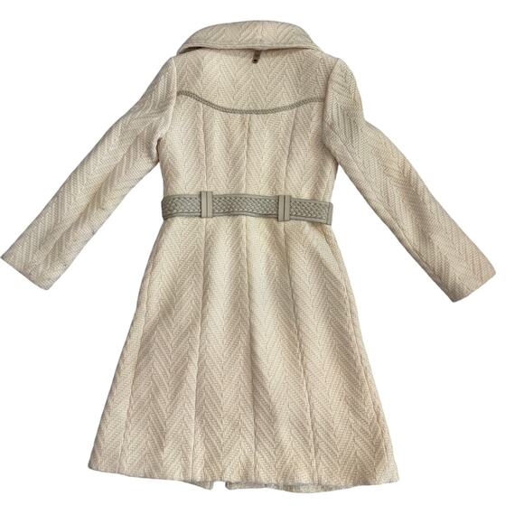 Mackage Petite Small (P/S) Ivory Herringbone Wool Coat Leather Trim Lined - Picture 2 of 14